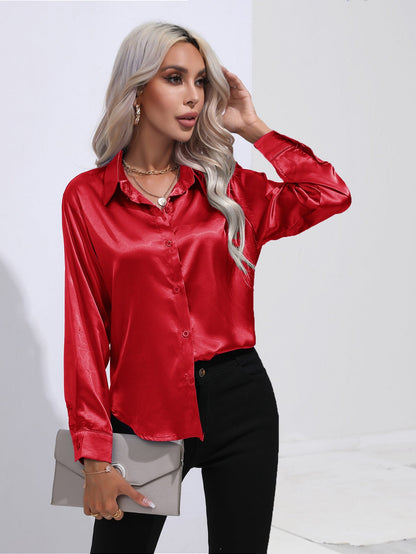 European And American Satin Shirt Women&