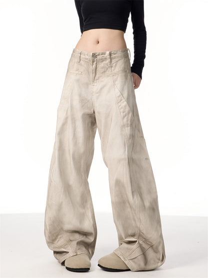 Retro Distressed Dirty White Wide Leg Pants Casual Trousers Limorista
