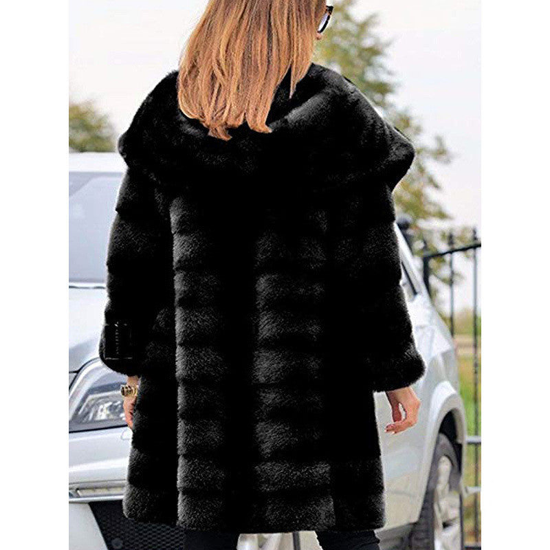 Solid Color Loose Plush Hooded Coatimitation Fur Limorista