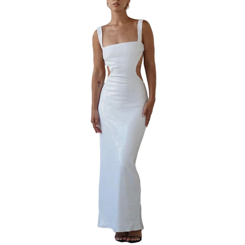 Sequin Sling Square Collar Backless Dress Dress Skirt Limorista