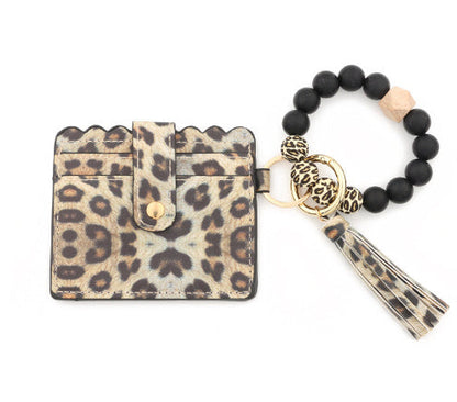 Silicone Bead Bracelet Card Bag Pu Tassel Women&