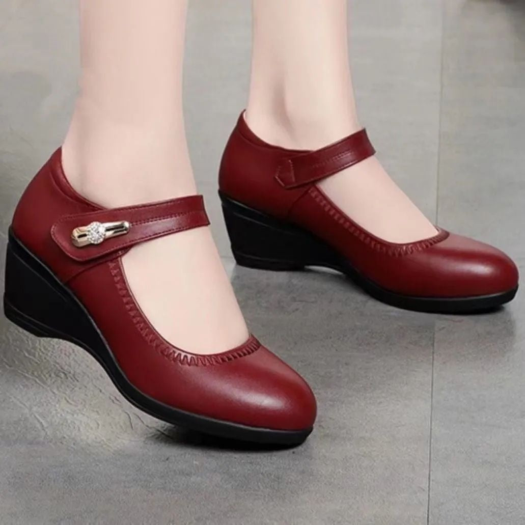 High Quality Soft Bottom Leather Shoes Non-slip Wedge Middle-aged And Elderly Pumps Limorista