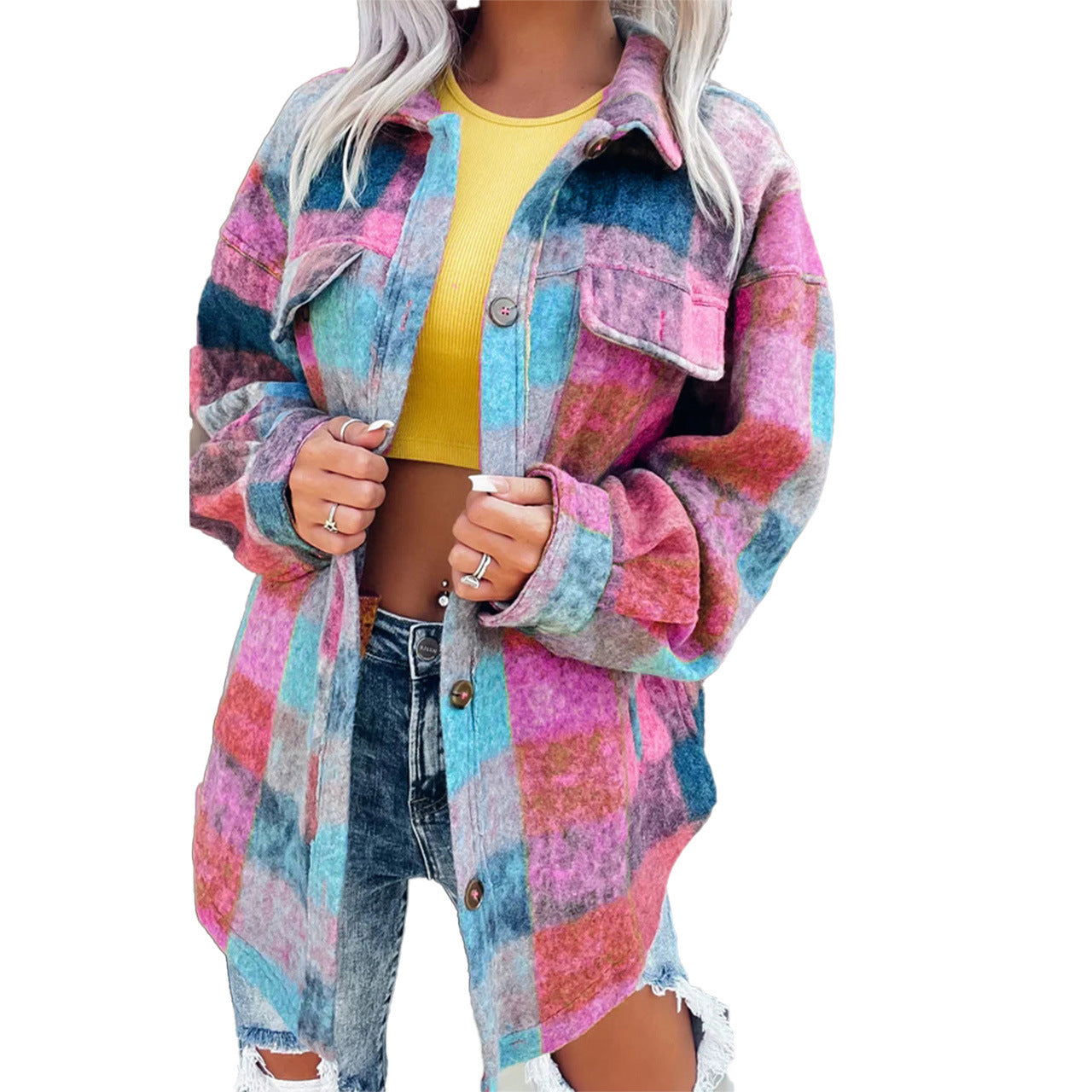 Printed Fashion Polo Collar Long-sleeved Coat Limorista