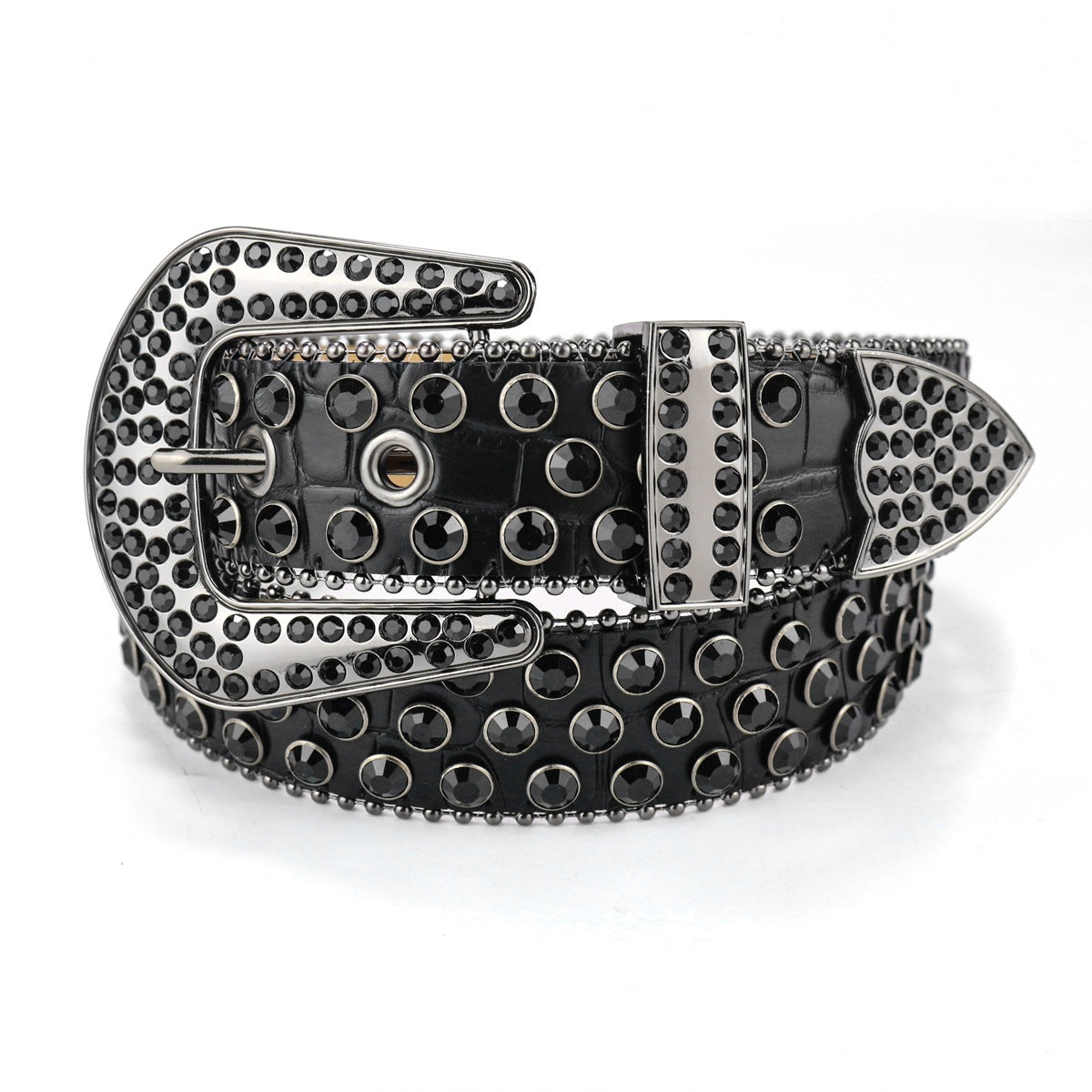 Dark Rhinestone Inlaid Sequins Punk Hip Hop Decorative Rivets Wide Belt Limorista