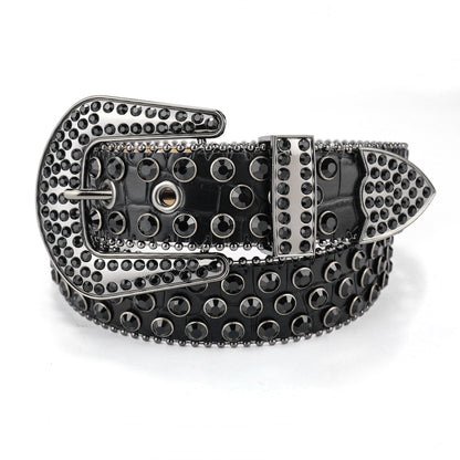 Dark Rhinestone Inlaid Sequins Punk Hip Hop Decorative Rivets Wide Belt Limorista