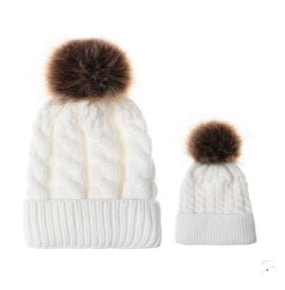 Autumn and winter ball twist knit hat Warm female parent-child imitation braid hair ball wool cap Limorista