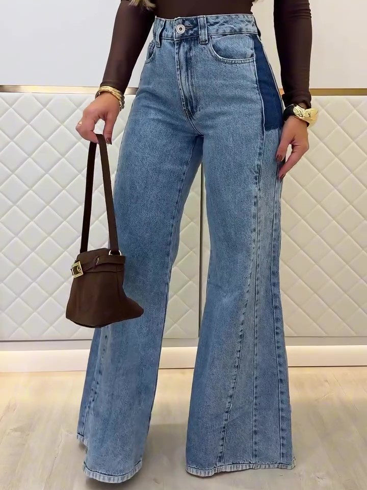 Trendy Light Blue High - Waisted Flared Jeans Limorista