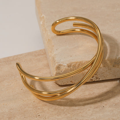 Metal Line Open-ended Bracelet Stainless Steel Irregular Limorista