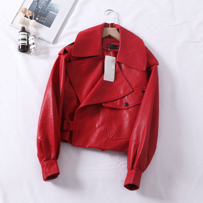 Loose cropped leather jacket motorcycle jacket Limorista