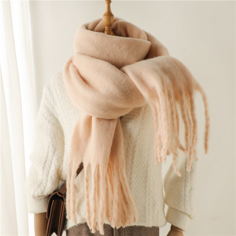 Mohair Pure Color All-matching Winter Warm Lengthened Fringe Bib Towel Limorista