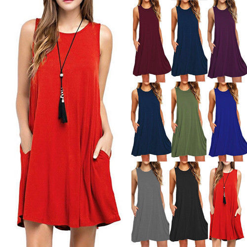 Summer Women Casual Pocket Dress Ladies T Shirt Dresses Limorista