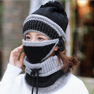 Hat Female Winter Wool Hat Outdoor Thick Warm Winter Hat Riding Windproof Hat Bib Mask Cap Head Cap Limorista