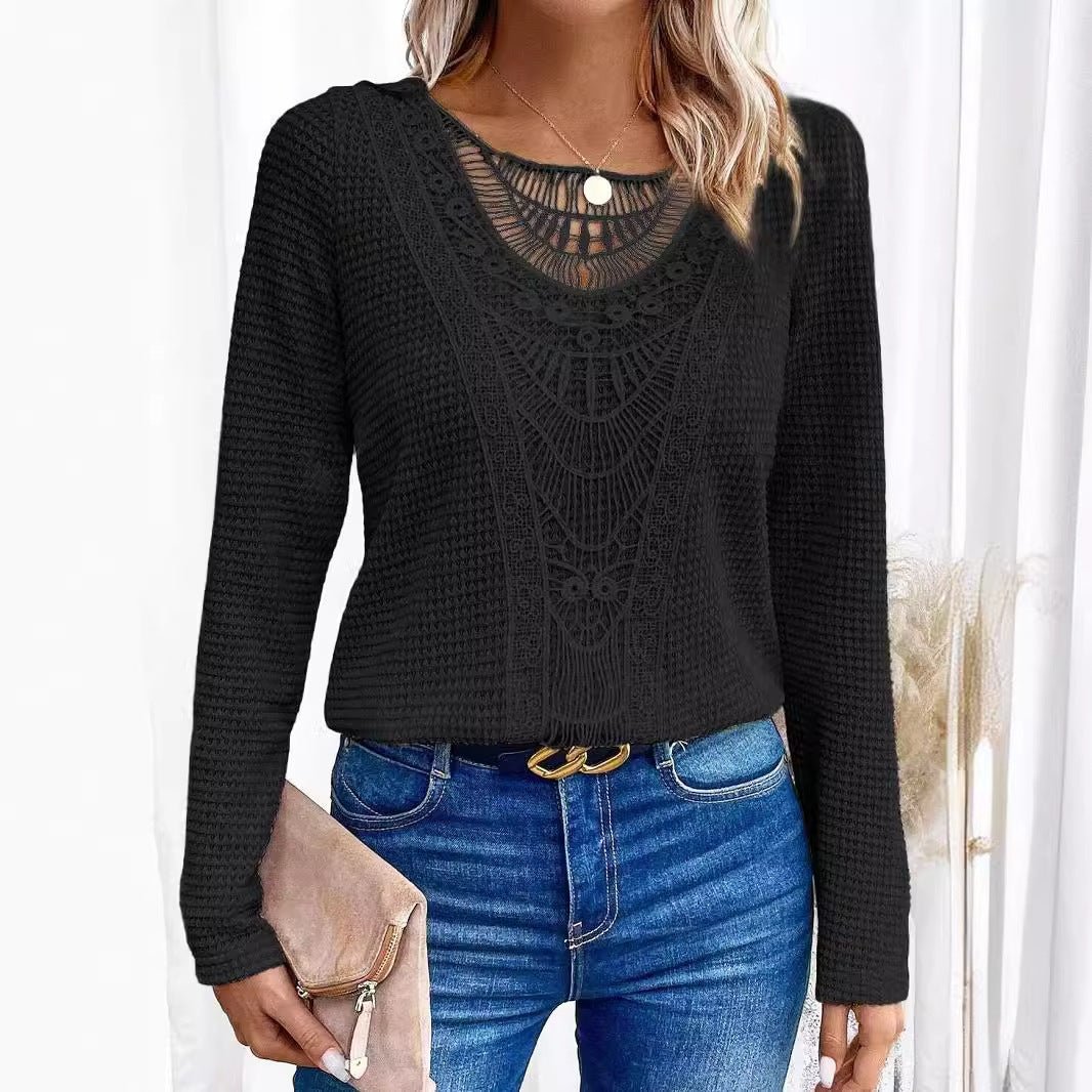 Lace Patchwork Round Neck Women&