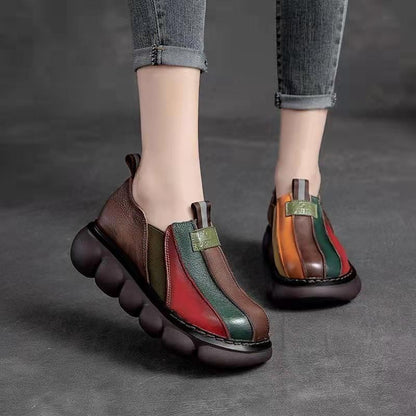 New Fashion Color-blocking Ethnic Style Round Toe Thick Sole Shoes Limorista