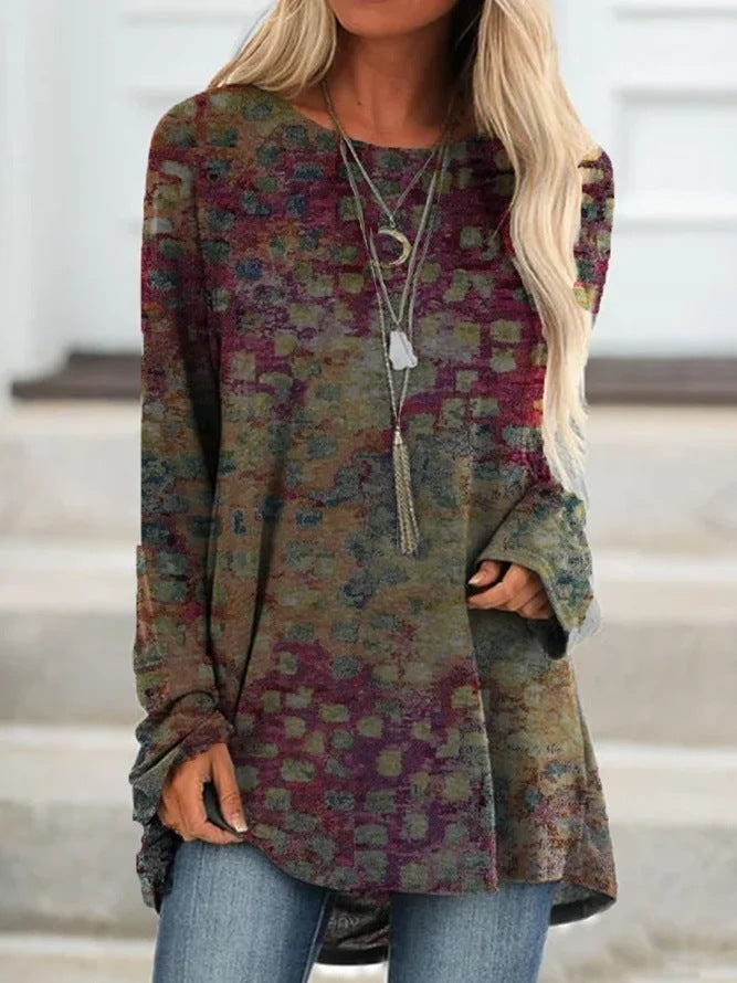 Round Neck Pullover Long-sleeved T-shirt Women&