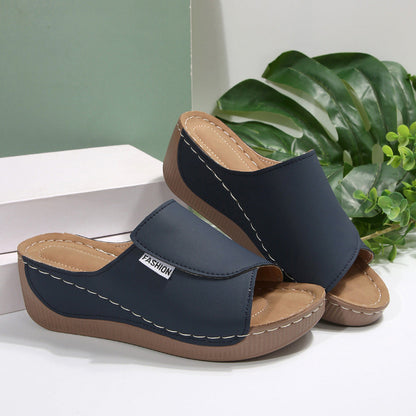 Simple Stylish Peep Toe Wedge Slippers Limorista