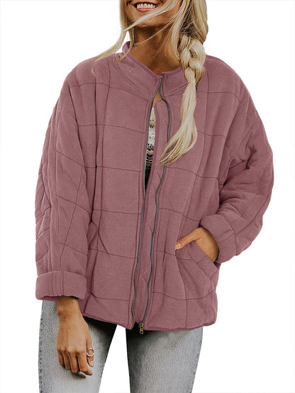 Solid Color Stand Collar Cotto With Loose Pockets Long Sleeved Jacket Women Limorista