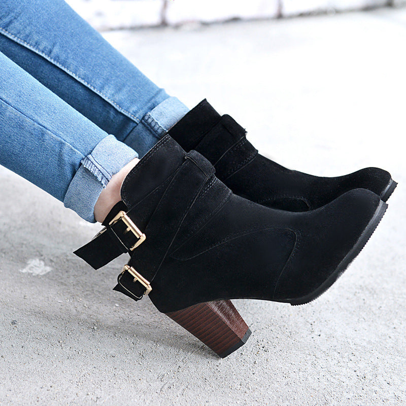 Winter Autumn Leather Casual Women High Heels Pumps Warm Ankle Boots Limorista