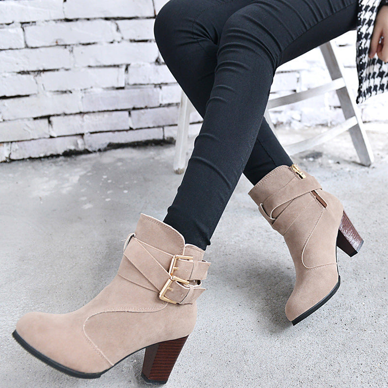 Winter Autumn Leather Casual Women High Heels Pumps Warm Ankle Boots Limorista