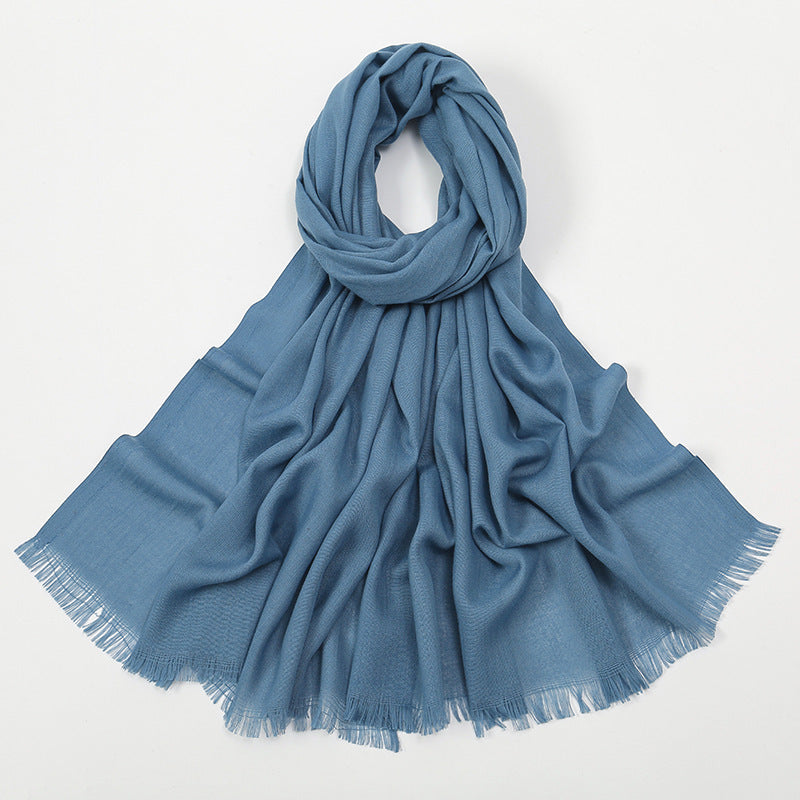 Flat Slub Cotton Solid Color Scarf Breathable Monochrome Limorista