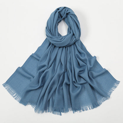 Flat Slub Cotton Solid Color Scarf Breathable Monochrome Limorista