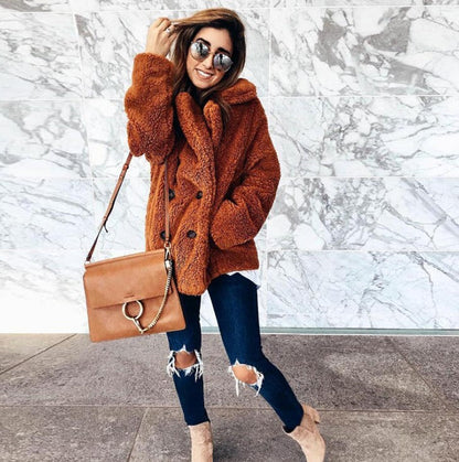 Autumn And Winter Fashion Button Suit Collar Pocket Blouse Limorista