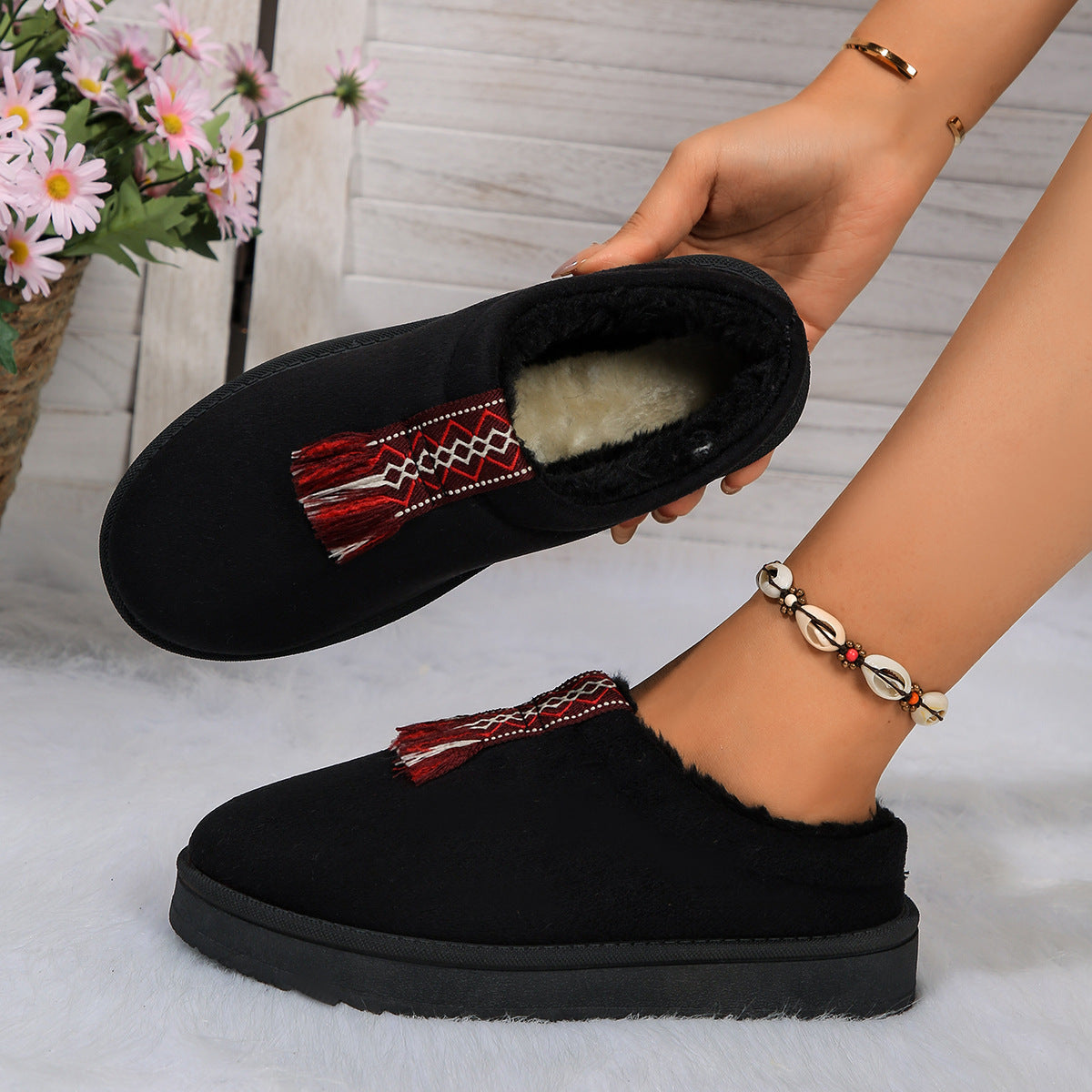 Winter Plush Home Slippers Fashion Round Toe Flat Suede Garden Shoes Indoor Warm Floor Bedroom Slipper For Women Limorista