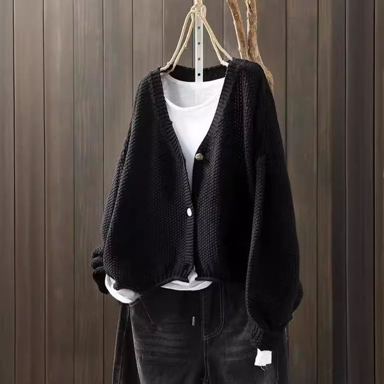 Cross-border Early Autumn New Casual Versatile Solid Color V-neck Long-sleeved Single-breasted Knitted Cardigan Sweater Limorista