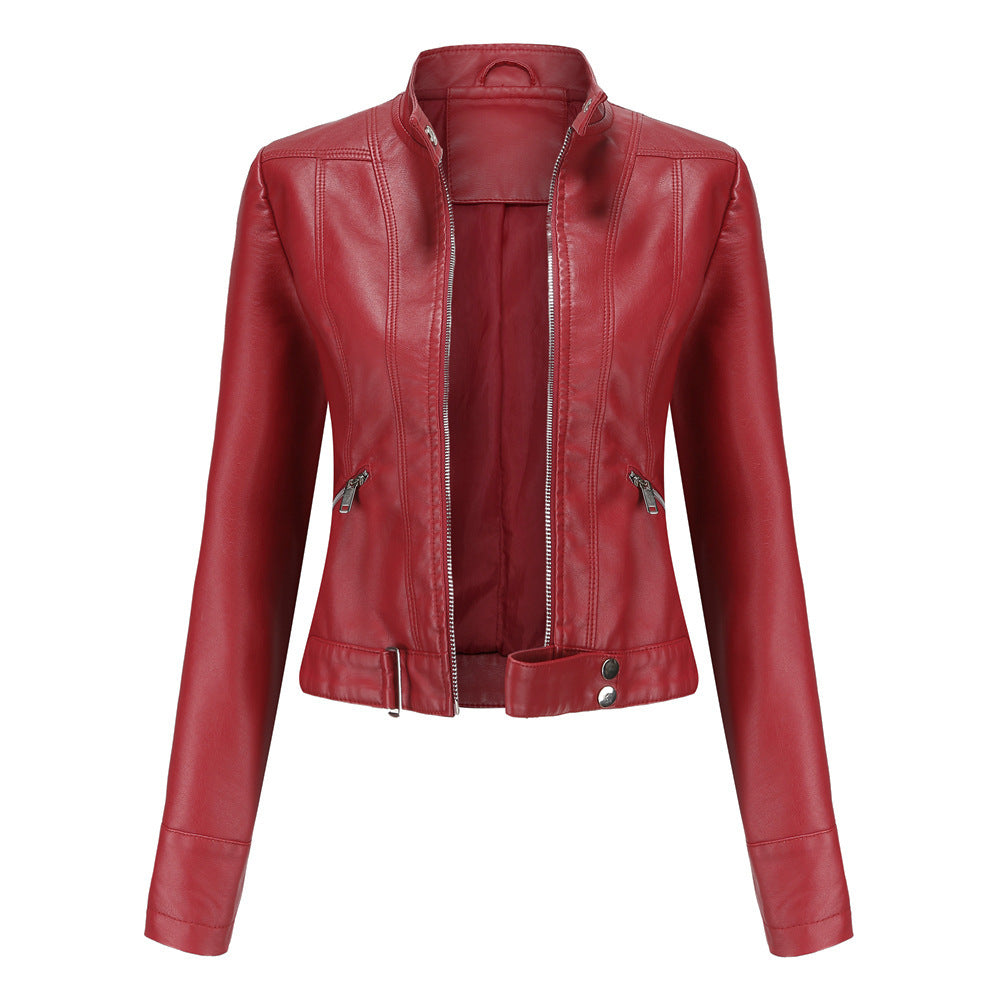 Ladies Leather Jacket With Stand-up Collar Limorista