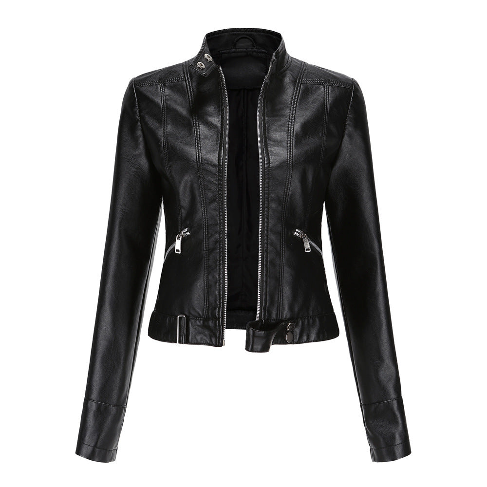 Ladies Leather Jacket With Stand-up Collar Limorista
