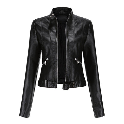 Ladies Leather Jacket With Stand-up Collar Limorista