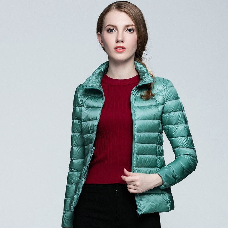 Slim Fit Stand Collar Plus Size White Duck Down Women&