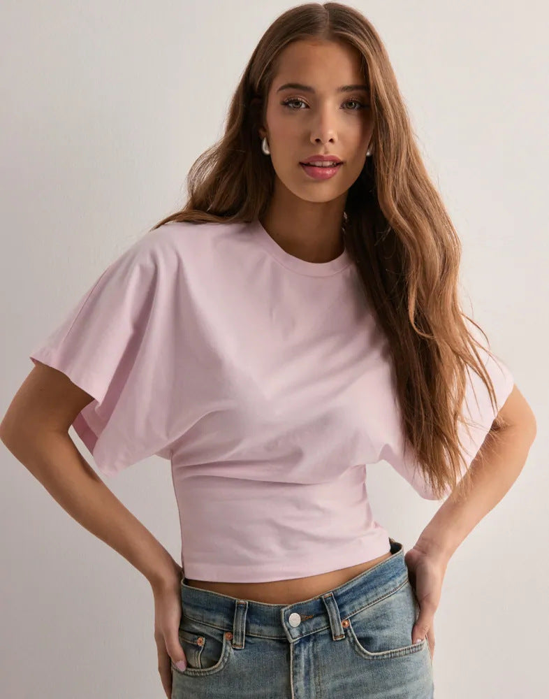 Summer Batwing Sleeve T-shirt Ins Fashion Round Neck Pullover Short-sleeved Tops For Women Clothing Limorista