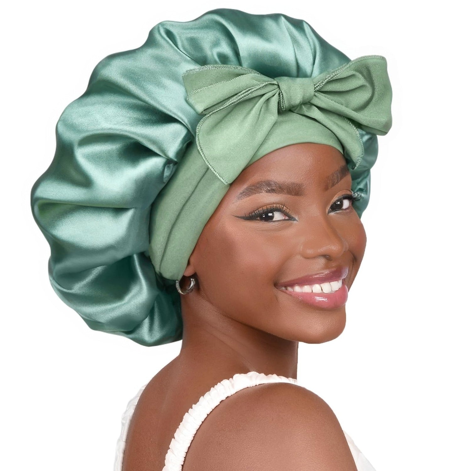 Double-layer Ribbon Round Cap Bow Hair Care Wide-brimmed Hat Limorista