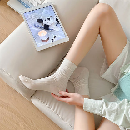 Solid Color Yarn Sunken Stripe Women White Tube Bunching Socks Women Limorista