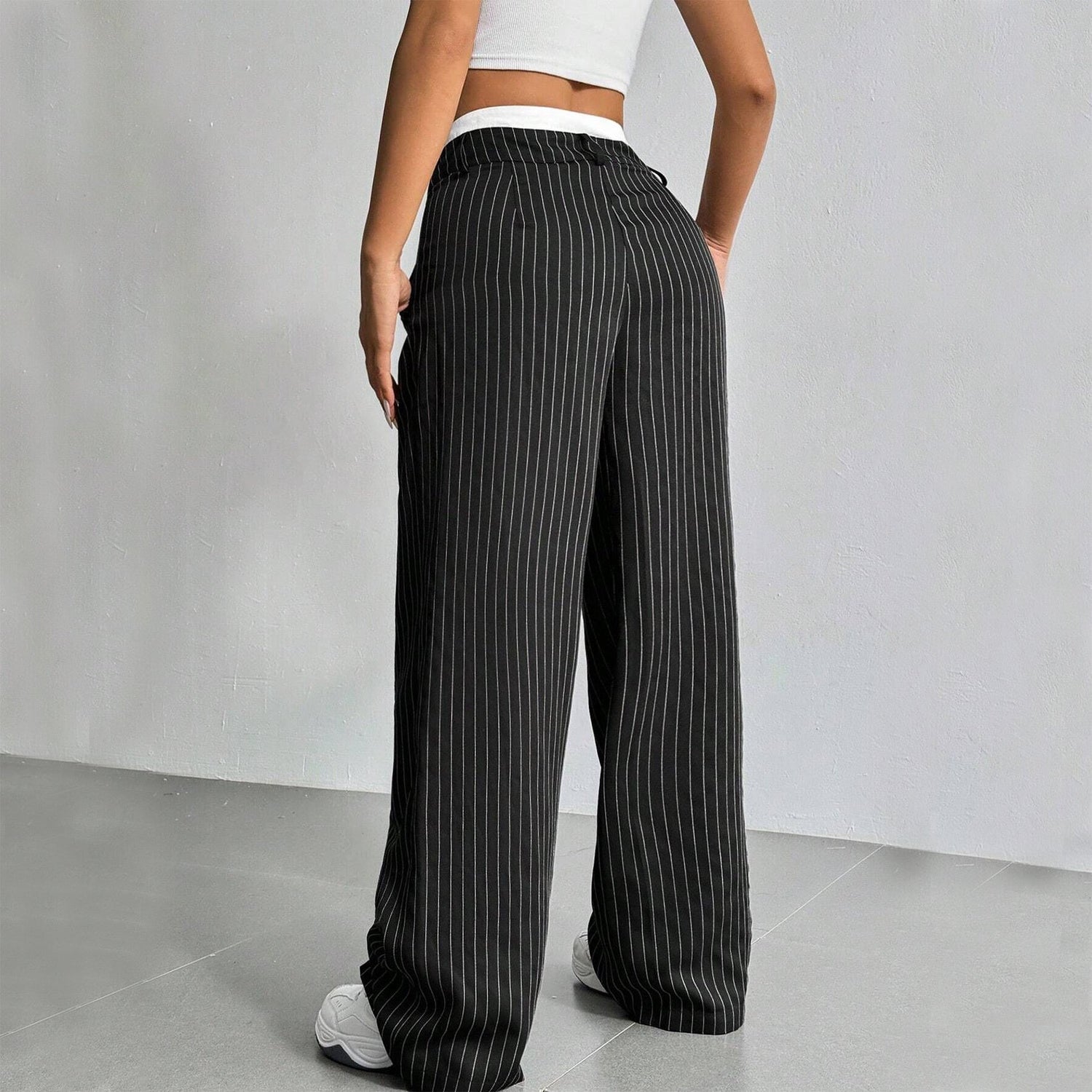 Stripe Printed Trousers Fashion High Waist Straight Leg Pants With Pocket Zipper Casual Suit Pants For Women Limorista
