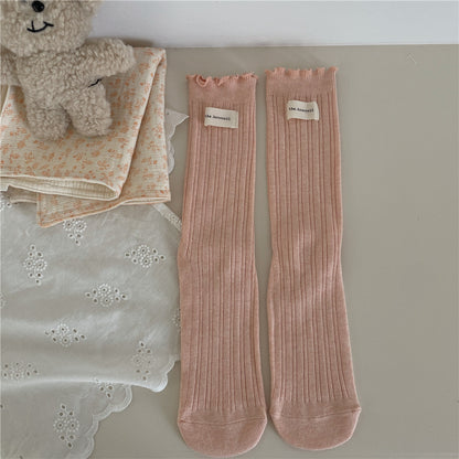 New Autumn And Winter Sweet Ruffled Socks For Girls Solidcolor Mid-calf Length Limorista