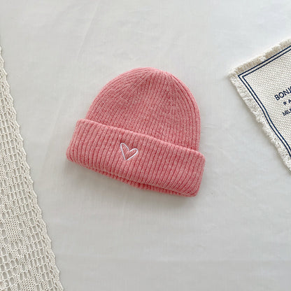 Heart Embroidery Solid Color Children Woolen Knitted Hat Limorista