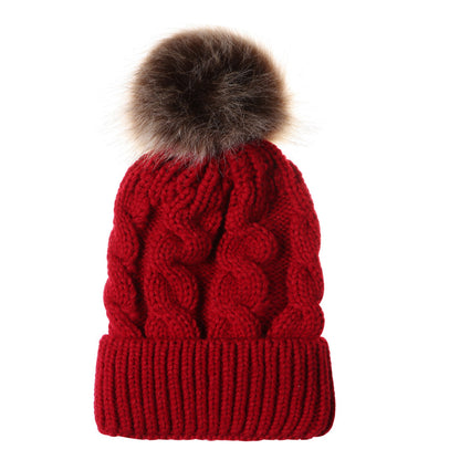Autumn and winter ball twist knit hat Warm female parent-child imitation braid hair ball wool cap Limorista