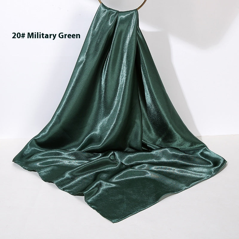 Pure Color Silk Scarf Artificial Silk 90cm Shiny Satin Shawl Limorista