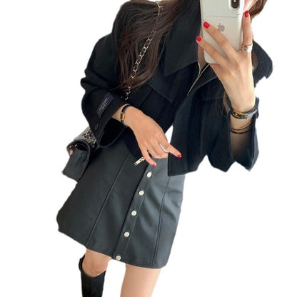 French Style Design Flap Pocket Zipper Short Woolen Coat Limorista