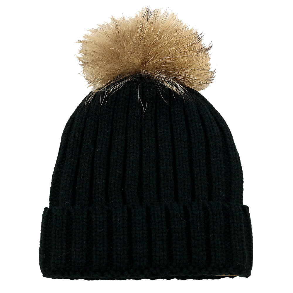 Fur Ball Knitted Hat Warm And Thick Woolen Cap Limorista