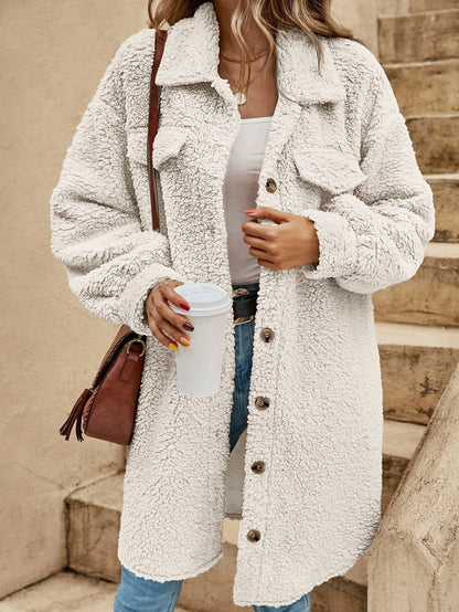 New European And American Winter Open Button Lapel Plush Coat Loose Long-cut Coat Women Limorista