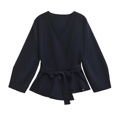 European And American Style Elegant Deep V-neck With Belt Padded Shoulder Limorista
