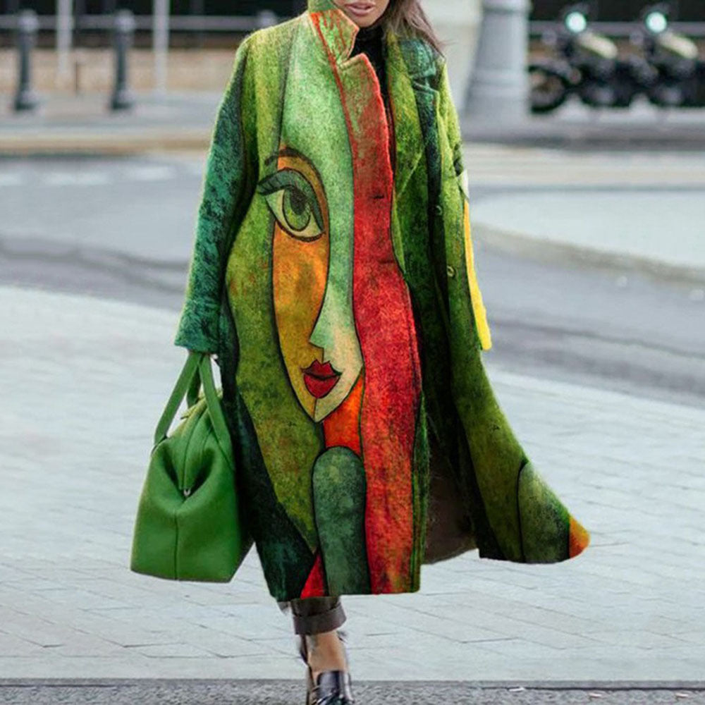 Turn-down Collar Coat Printed Woolen Long-cut Coat Limorista