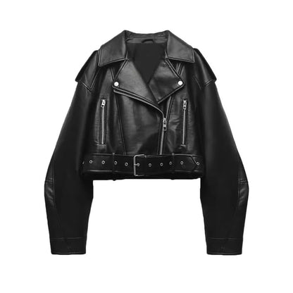 Washed Leather Motorcycle Jacket Women Limorista