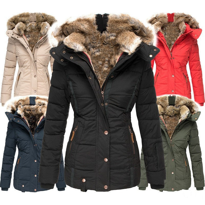 Fur collar long sleeve slim-fit cotton coat Limorista