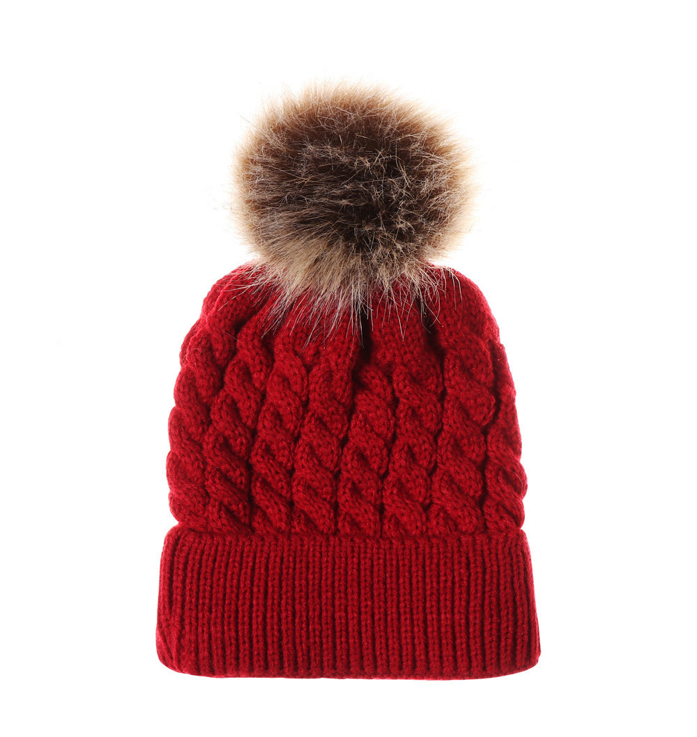 Autumn and winter ball twist knit hat Warm female parent-child imitation braid hair ball wool cap Limorista
