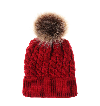 Autumn and winter ball twist knit hat Warm female parent-child imitation braid hair ball wool cap Limorista
