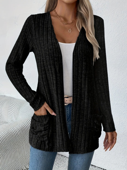 Solid Color Open-Front Cardigan Limorista